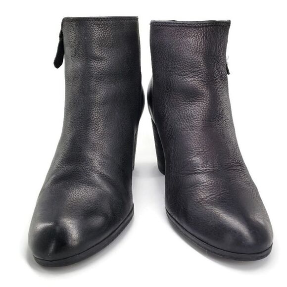 BP Black Pebbled Leather Almond-Toe Side-Zip Stacked Block Heel Ankle Boots - Picture 3 of 11